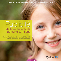 Couverture du guide d'application sur la publicité faites aux enfants du Québec.